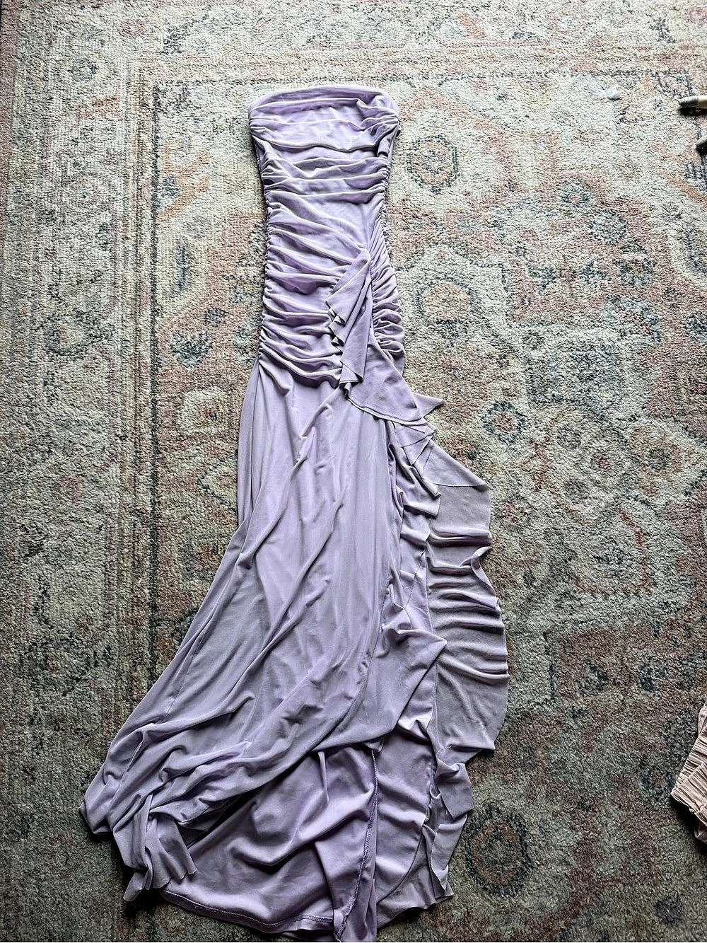 Windsor Gabby Formal Mesh Strapless Ruffle Long Dress Purple Small